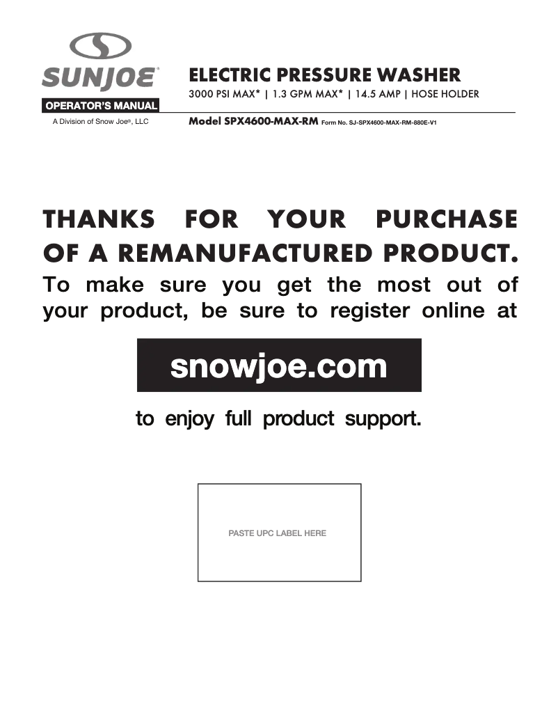 Página 1 del manual Manual de usuario Sun Joe SPX4600-MAX-RM