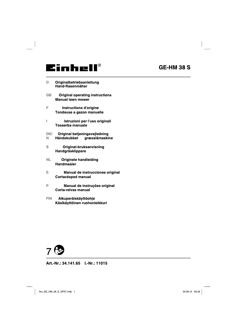 Page n°1 - Manuel utilisateur Einhell GE-HM 38 S