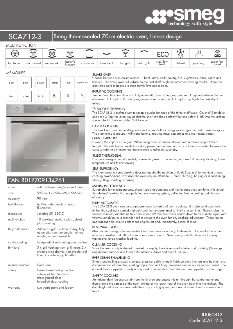 Page n°1 - Fiche technique Smeg SCA712-3