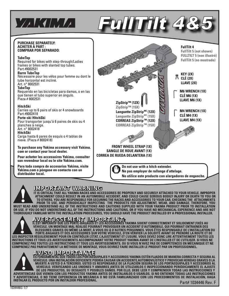 Page 1 de la notice Manuel utilisateur Yakima FullTilt 4