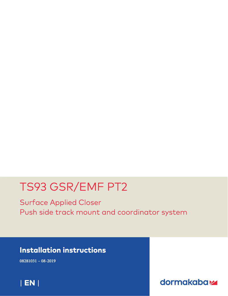 Page n°1 - Manuel utilisateur Dormakaba TS93 GSR