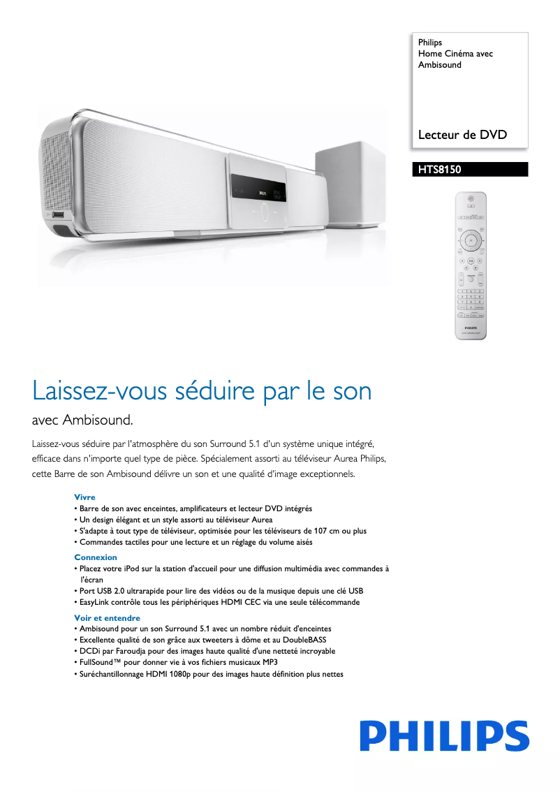 Imagen de la primera página del manual del dispositivo HTS8150