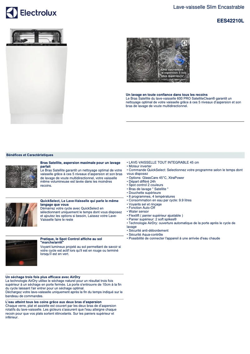 Page 1 de la notice Fiche technique Electrolux EES42210L