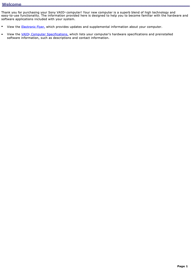 Página 1 del manual Manual de usuario Sony Vaio PCV-W20