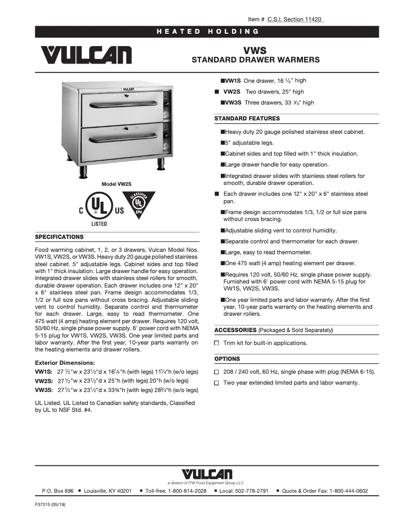 Page n°1 - Fiche technique Vulcan VW1S