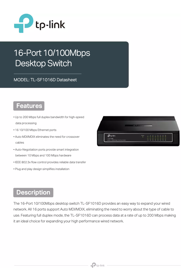 Image de la première page du manuel de l'appareil TL-SF1016D