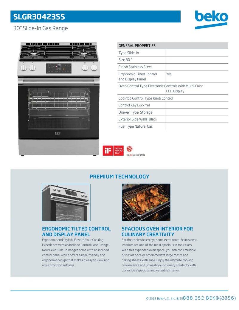 Page n°1 - Fiche technique Beko SLGR30423SS