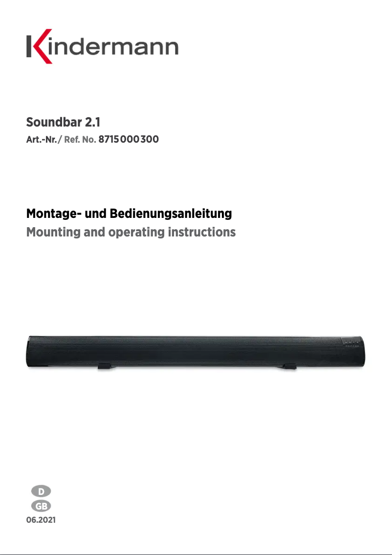 Page n°1 - Manuel utilisateur Kindermann  Soundbar 2.1