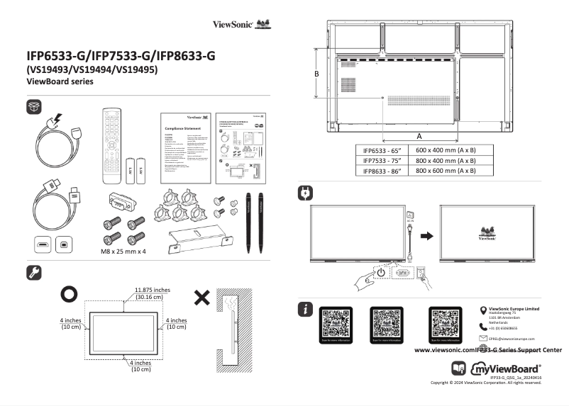 Page n°1 - Guide de démarrage rapide Viewsonic IFP8633-G