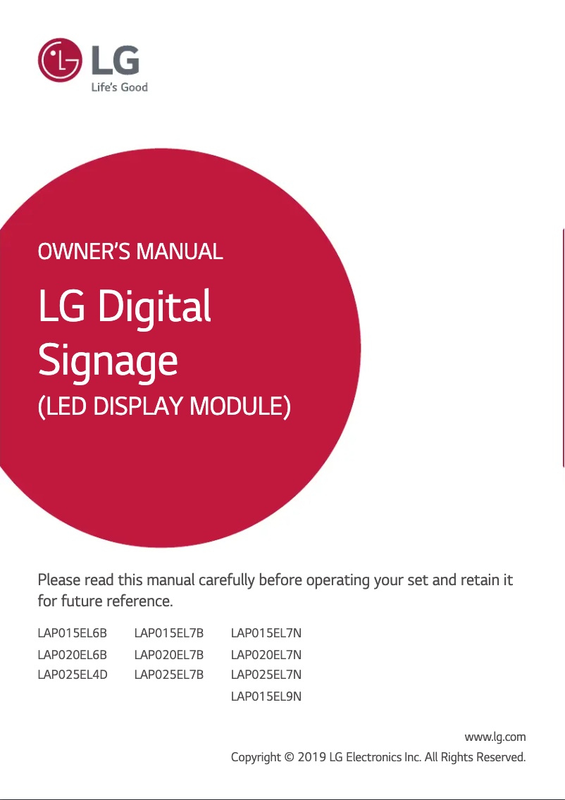 Page n°1 - Manuel utilisateur LG LAP015EL9N
