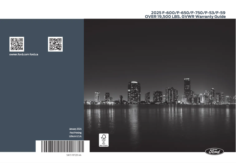 Page 1 de la notice Informations de garantie Ford F-650 (2025)