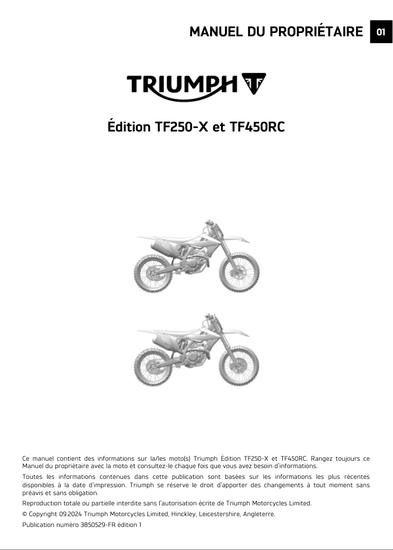Page n°1 - Manuel utilisateur Triumph TF250-X (2024)