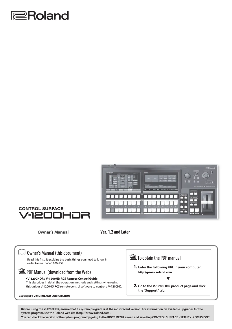 Page 1 de la notice Manuel utilisateur Roland V-1200HDR