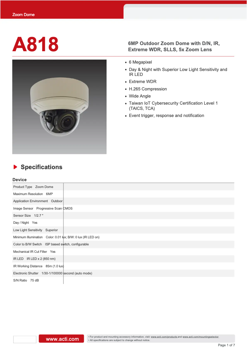 Image de la première page du manuel de l'appareil A818