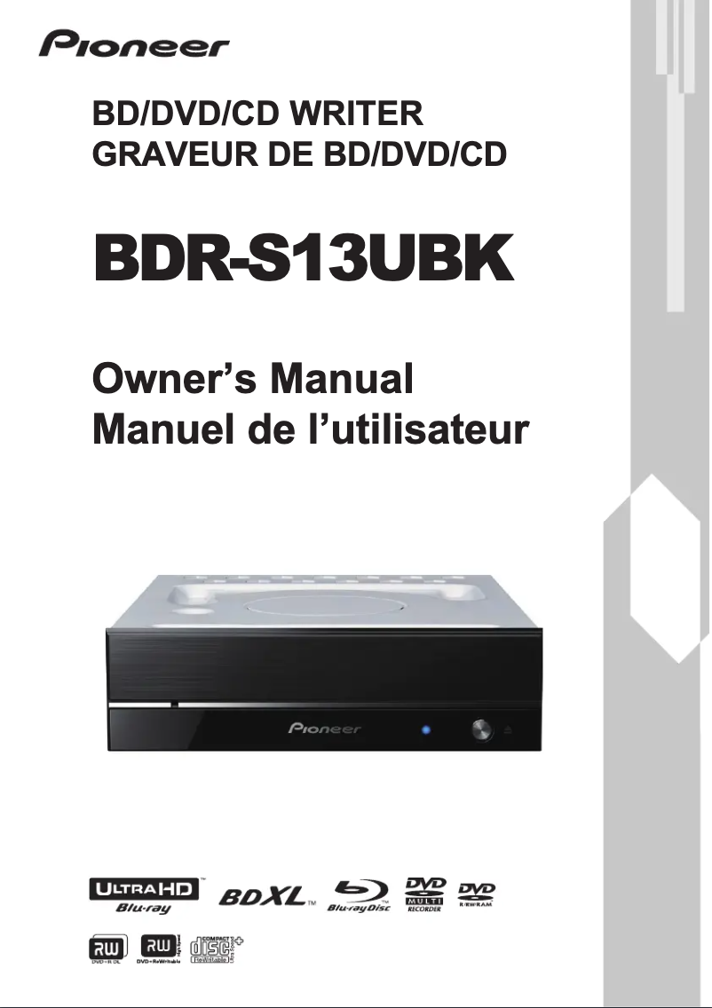Page 1 de la notice Manuel utilisateur Pioneer BDR-S13UBK
