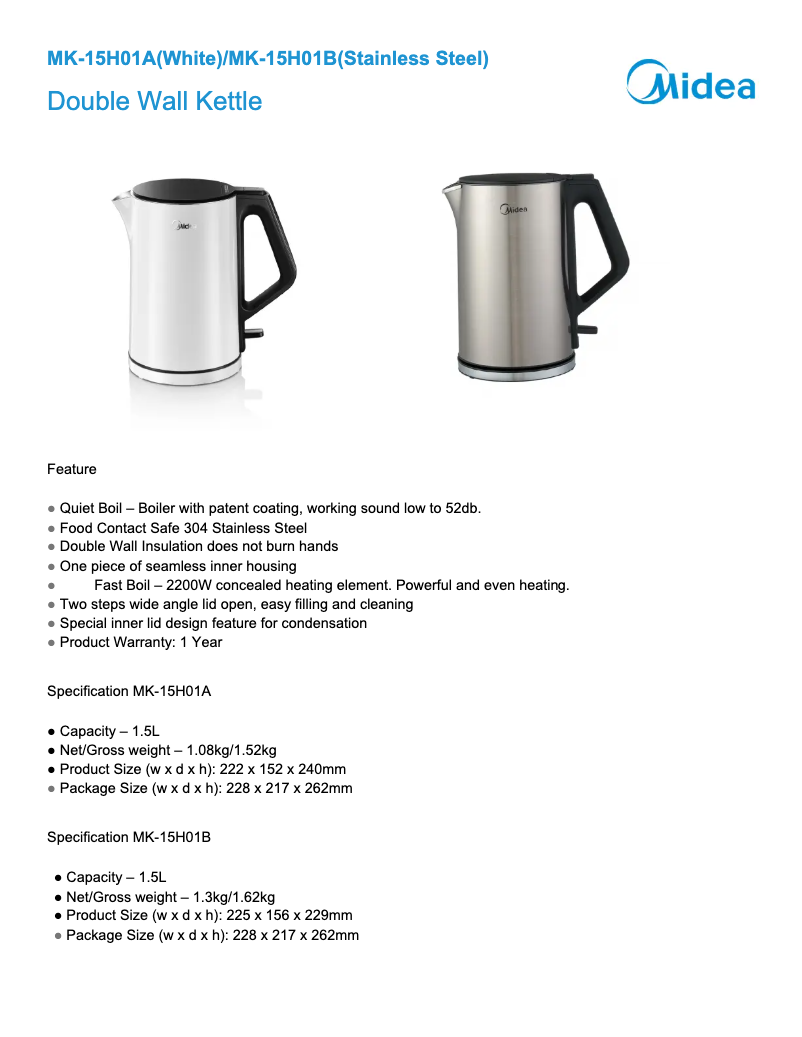 Page 1 de la notice Fiche technique Midea MKE170M2ADK