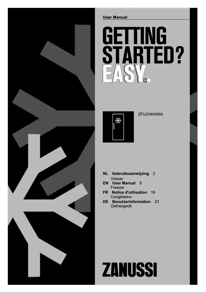 Page 1 de la notice Manuel utilisateur Zanussi ZFU 23404 WA