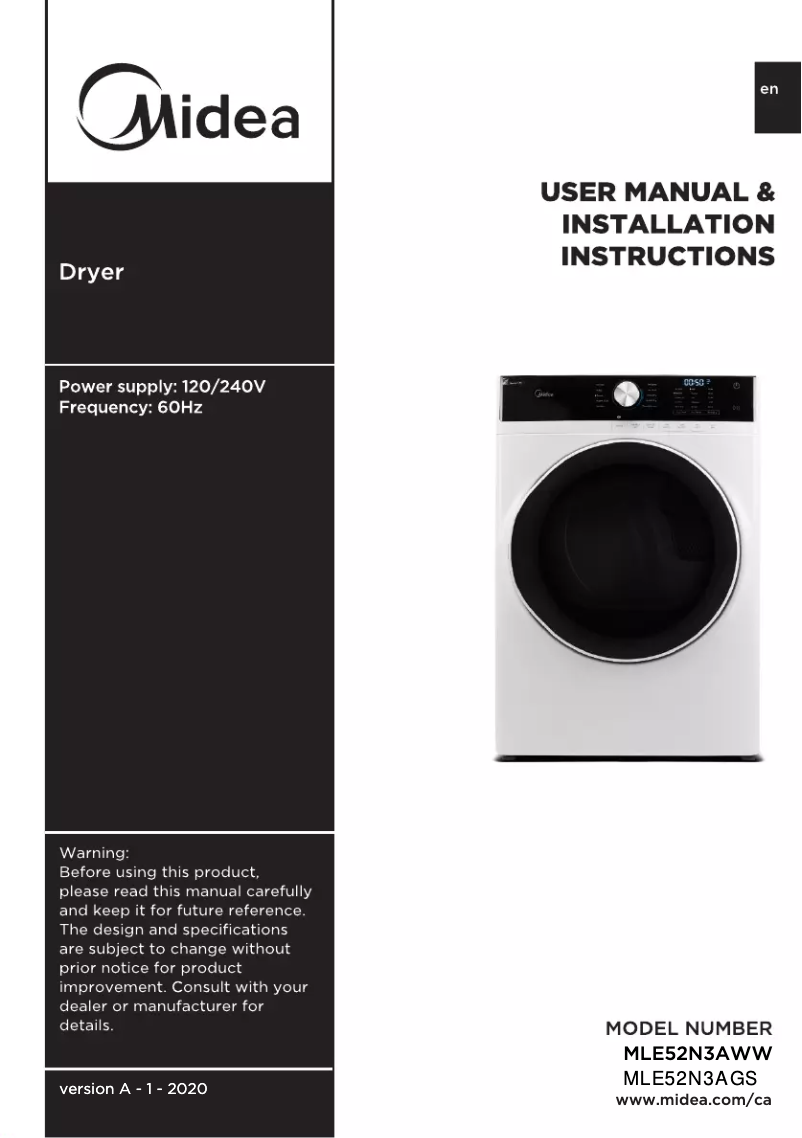 Page 1 de la notice Manuel utilisateur Midea MLE52N3AWW