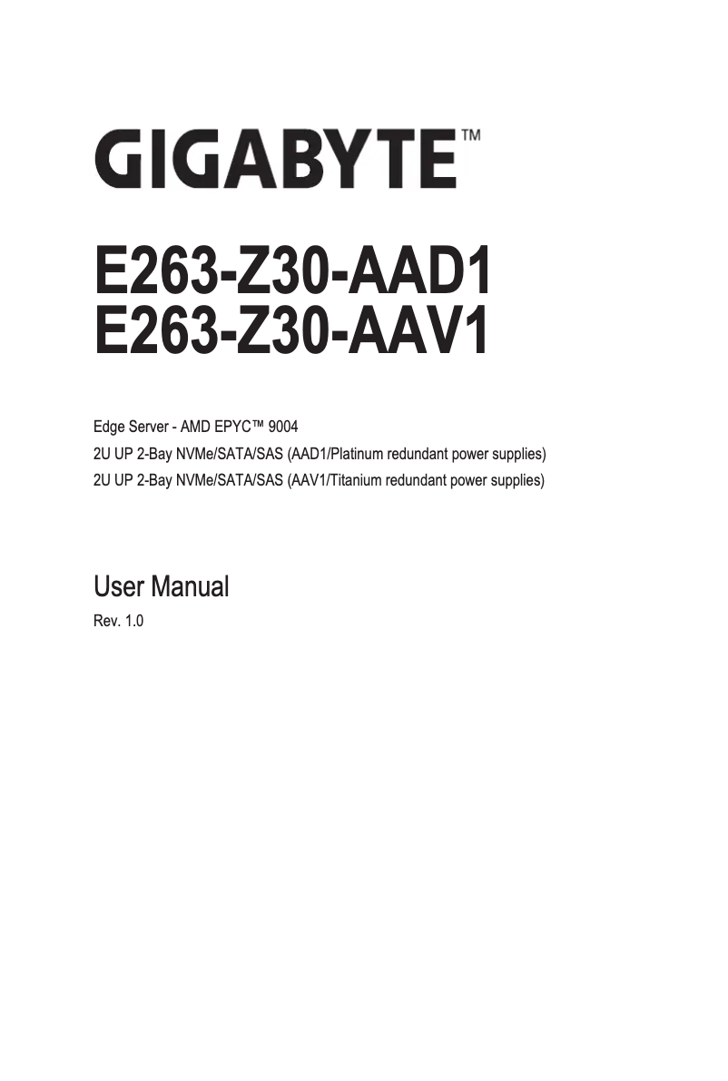 Page 1 de la notice Manuel utilisateur Gigabyte E263-Z30