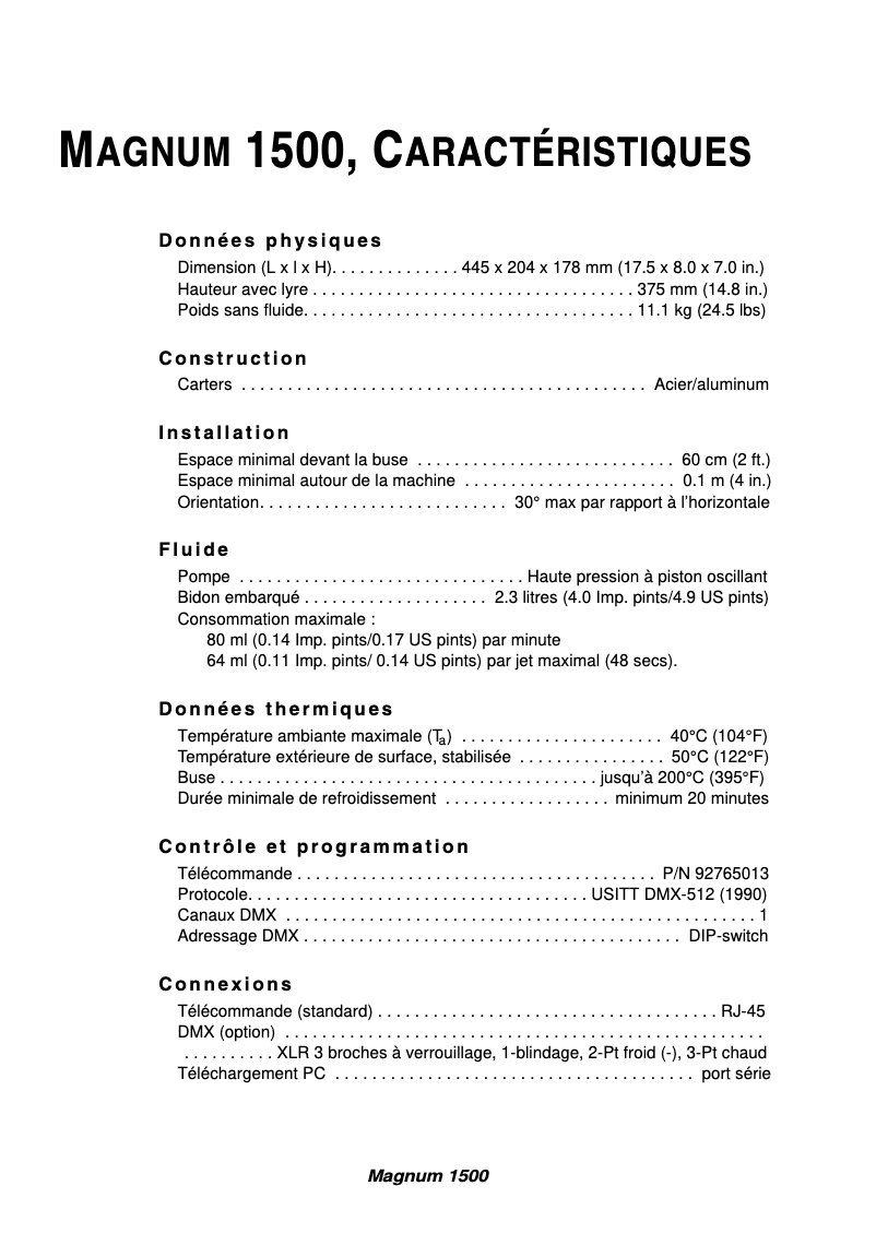 Page 1 de la notice Fiche technique Martin Magnum 1500