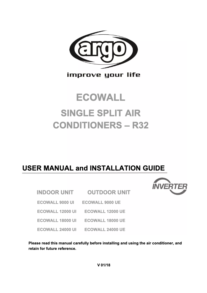 Page n°1 - Manuel utilisateur ARGO ECOWALL 18000