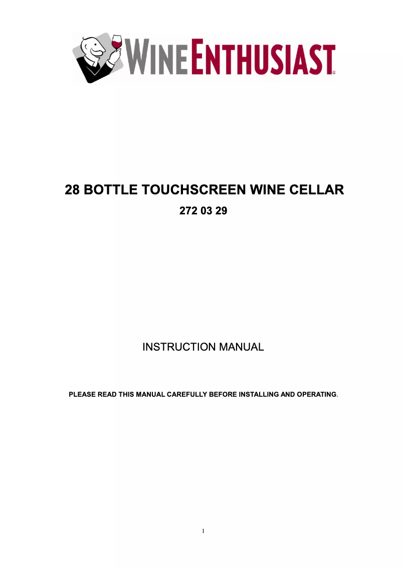 Page n°1 - Manuel utilisateur Wine Enthusiast 272 03 29