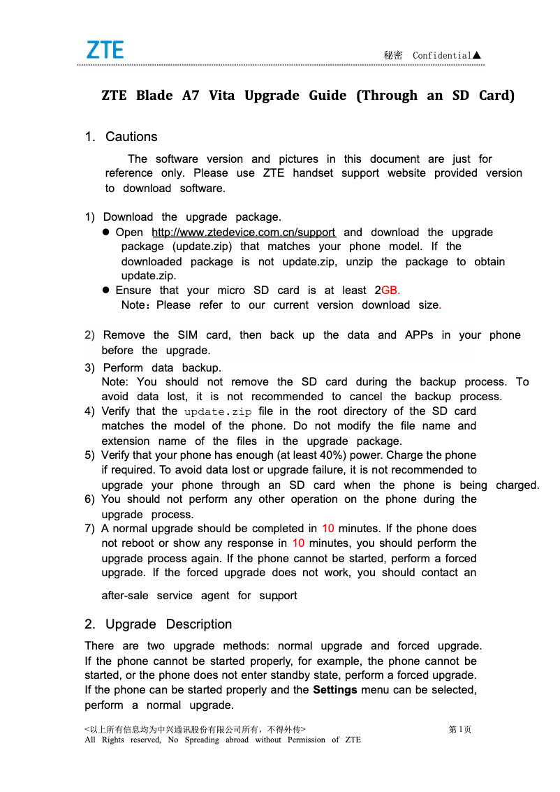 Page 1 de la notice Manuel utilisateur ZTE Blade A7 Vita