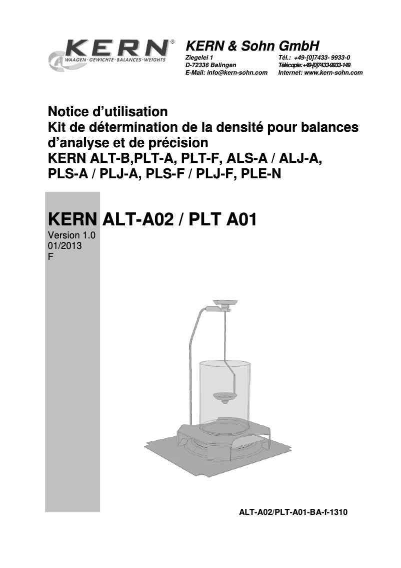Page 1 de la notice Manuel utilisateur Kern ALT-A02