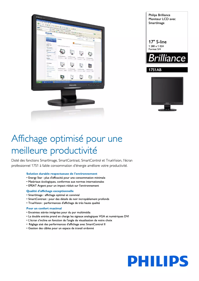 Page n°1 - Fiche technique Philips Brilliance 17S1AB