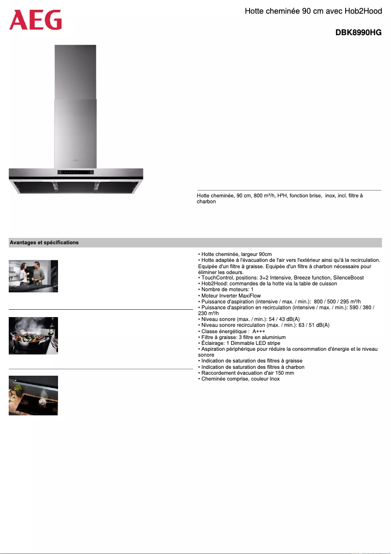 Page 1 de la notice Fiche technique AEG DBK8990HG