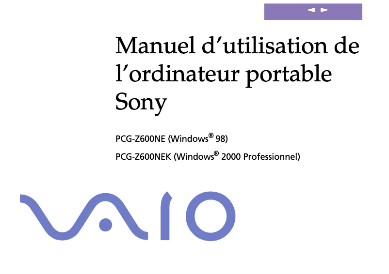 Page n°1 - Manuel utilisateur Sony Vaio PCG-Z600NE
