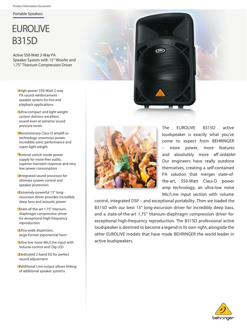 Image de la première page du manuel de l'appareil Eurolive B315D