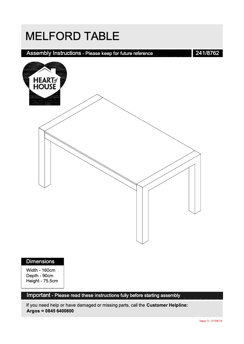 Page 1 de la notice Manuel utilisateur Heart of House Melford