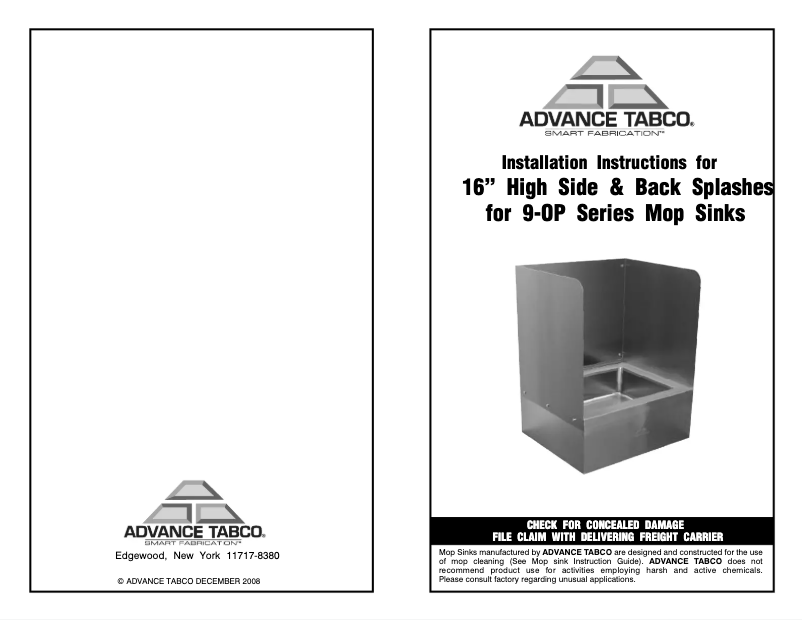 Page 1 de la notice Manuel utilisateur Advance Tabco K-298