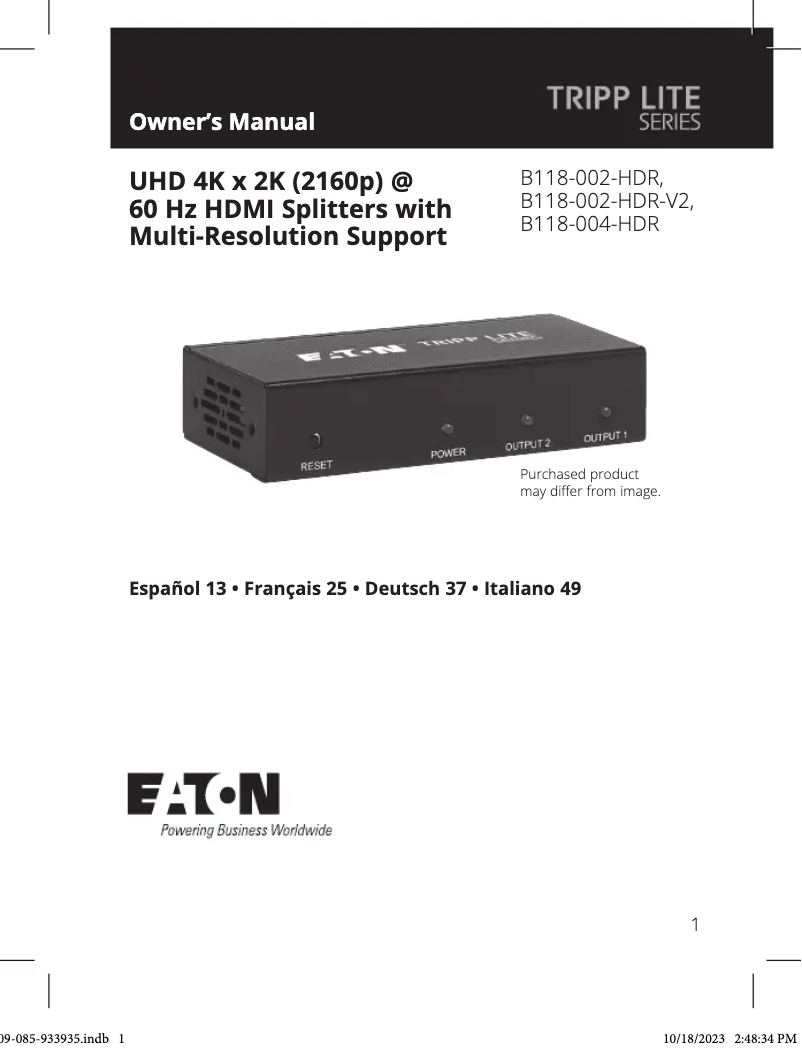 Page 1 de la notice Manuel utilisateur Tripp Lite B118-004-HDR