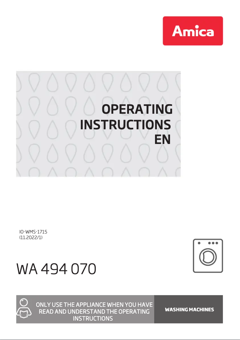 Page 1 de la notice Manuel utilisateur Amica WA 494 070