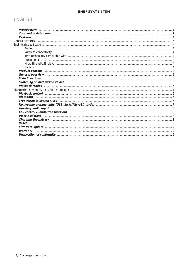 Página 1 del manual Manual de usuario Energy Sistem FS3