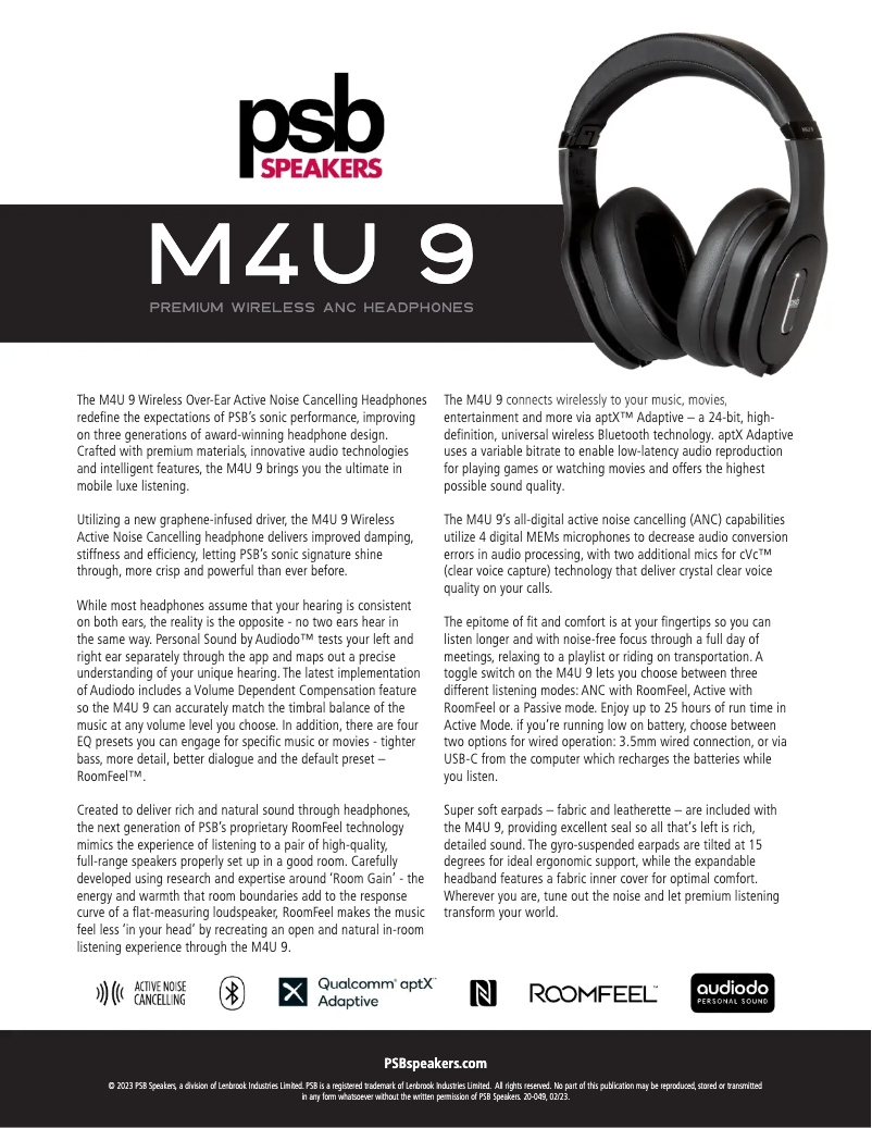 Page 1 de la notice Fiche technique PSB M4U 9