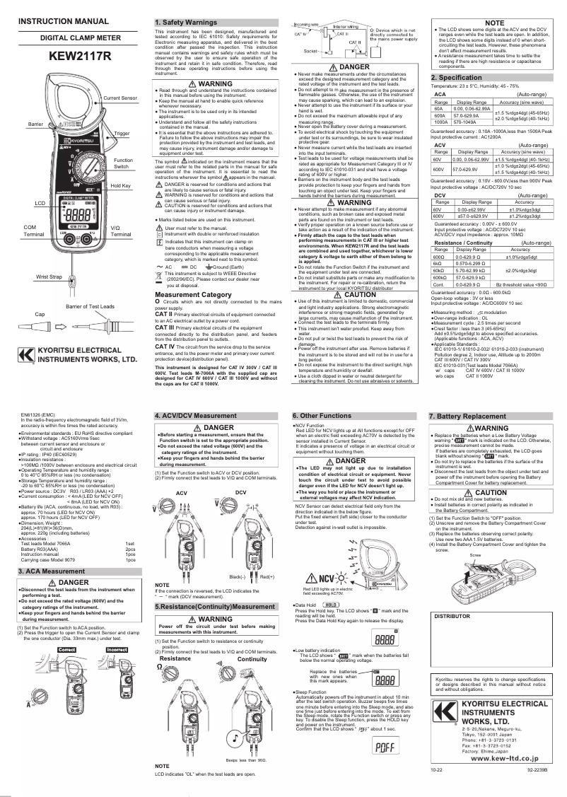 Página 1 del manual Manual de usuario Kyoritsu KEW2117R