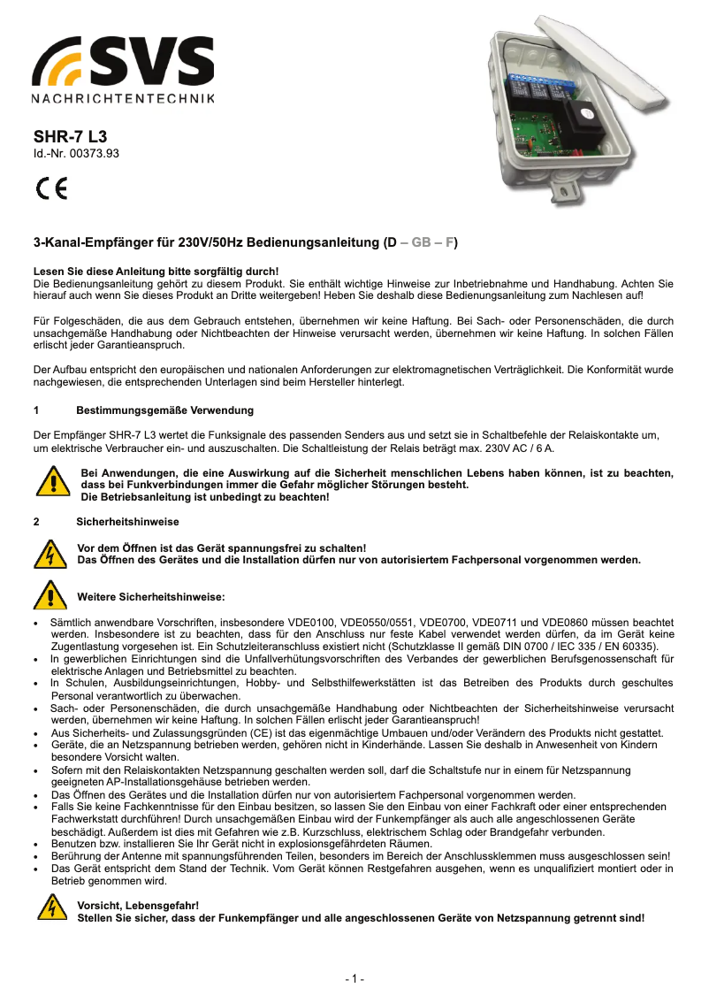 Image de la première page du manuel de l'appareil SHR-7 L3