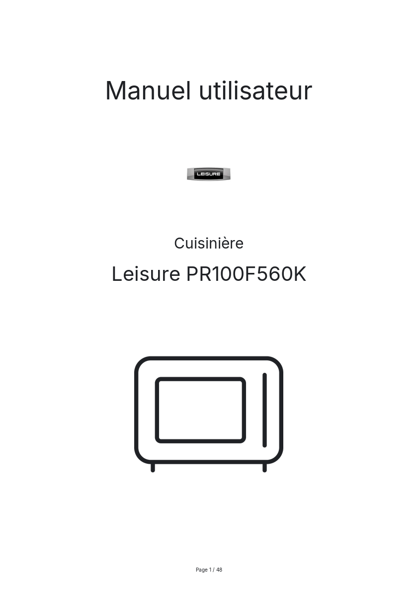 Image de la première page du manuel de l'appareil PR100F560K