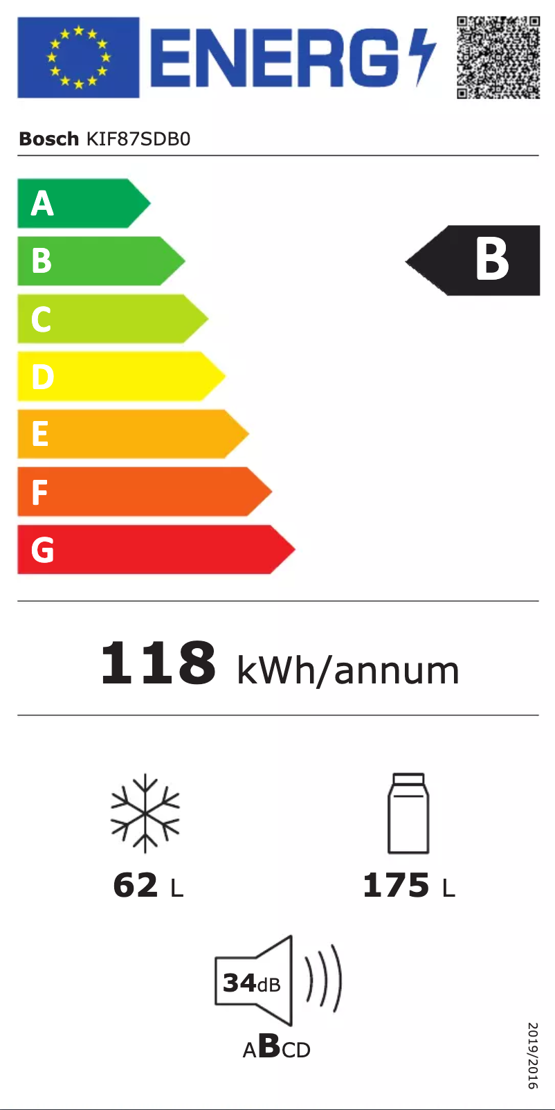 Page 1 de la notice Label énergétique Bosch KIF87SDB0