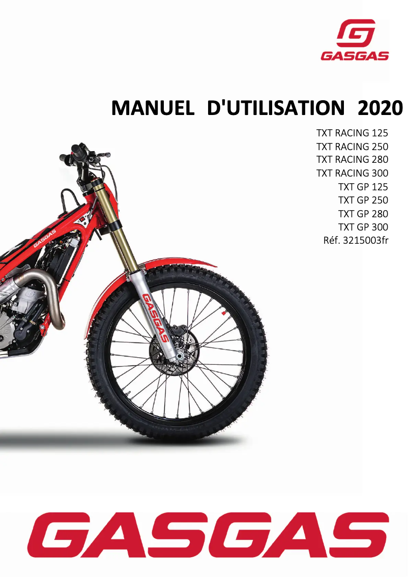 Page 1 de la notice Manuel utilisateur GasGas TXT Racing 300 (2020)
