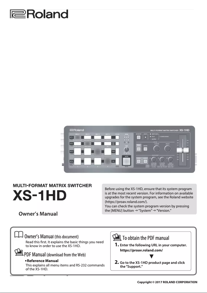 Página 1 del manual Manual de usuario Roland XS-1HD