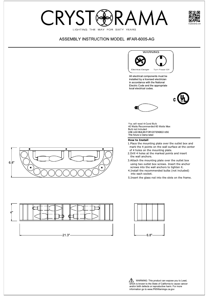 Page n°1 - Manuel utilisateur Crystorama Farris FAR-6005-AG