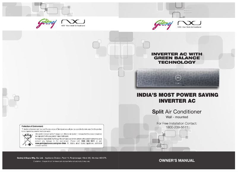 Page 1 de la notice Manuel utilisateur Godrej NXW Air Conditioner