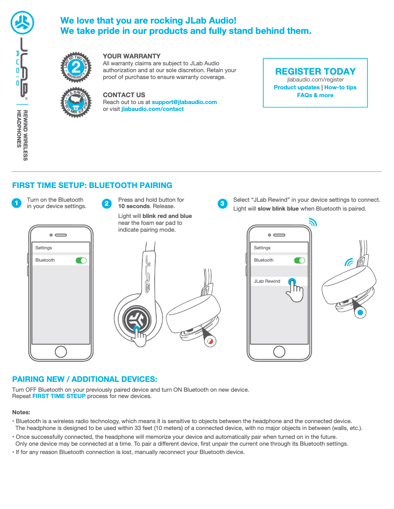 Page 1 de la notice Manuel utilisateur JLab Rewind Wireless Retro