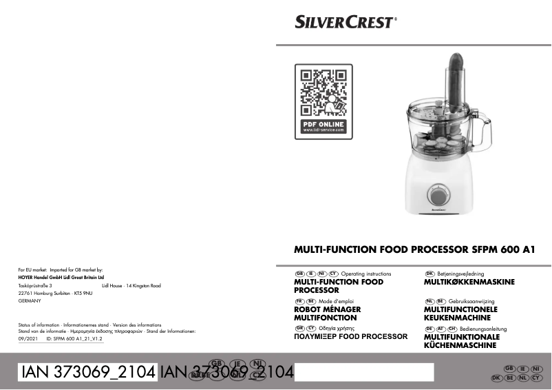 Page 1 de la notice Manuel utilisateur SilverCrest SFPM 600 A1