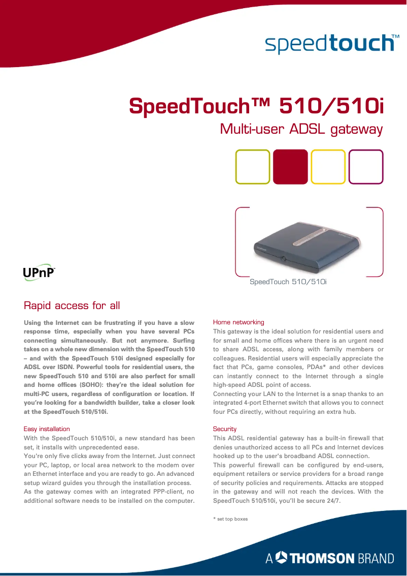 Page n°1 - Manuel utilisateur Thomson SpeedTouch 510i