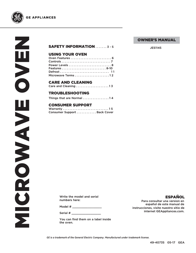 Page n°1 - Manuel utilisateur GE JES1145